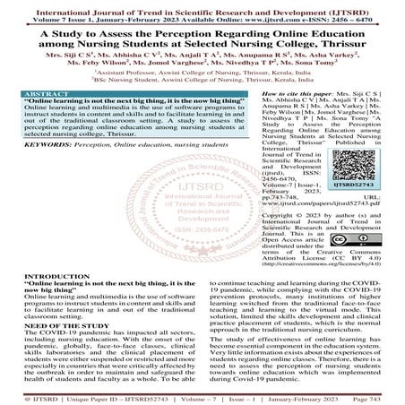 A Study to Assess the Perception Regarding Online Education among ...