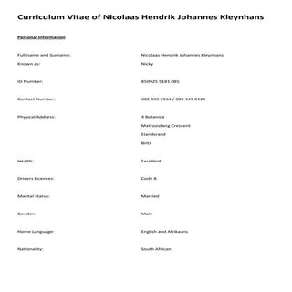 Curriculum Vitae of Nicolaas Hendri...