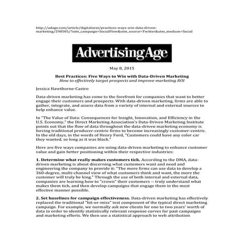 150805 Advertising Age_5 Ways to Win With Data-Driven Marketing