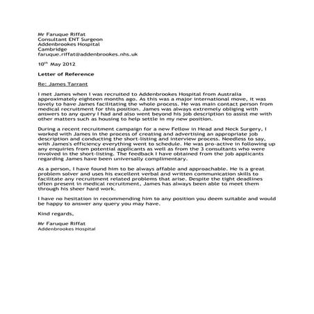 Letter of Reference (Tarrant) | PDF