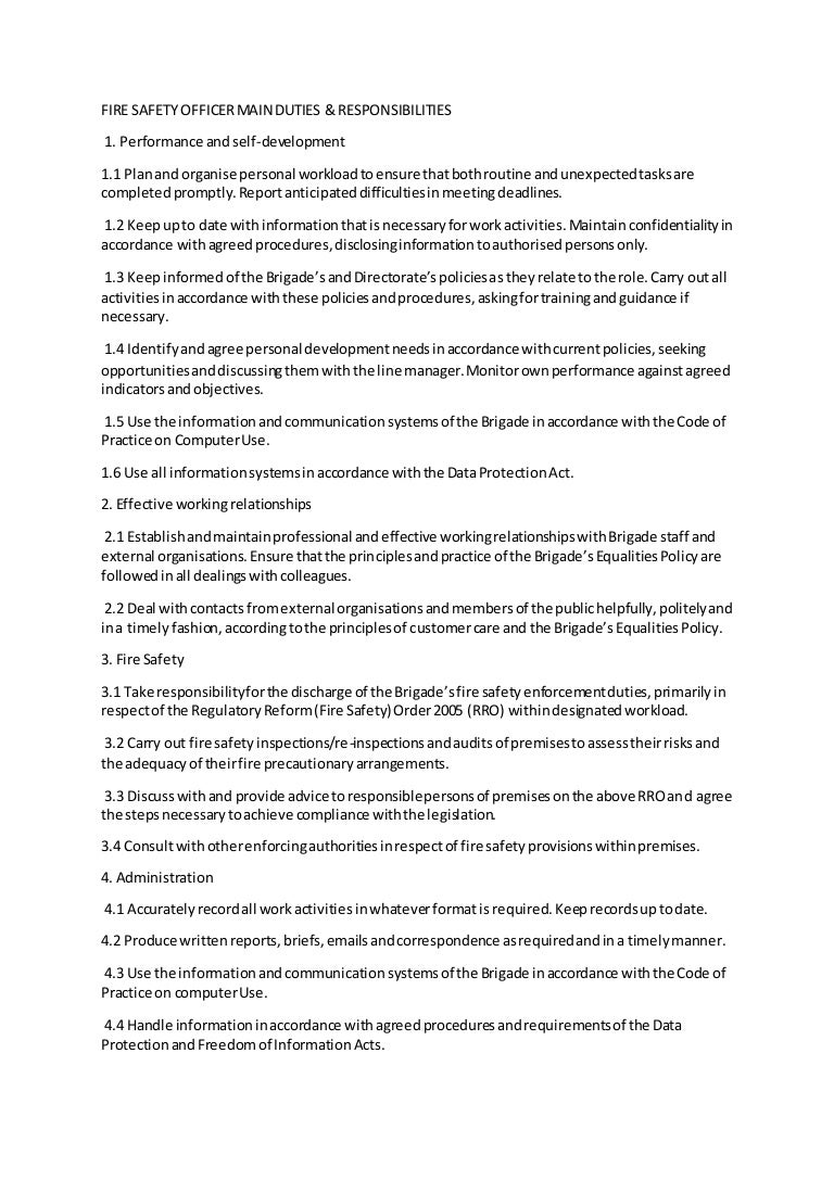 Fire Safety Officer Main Duties