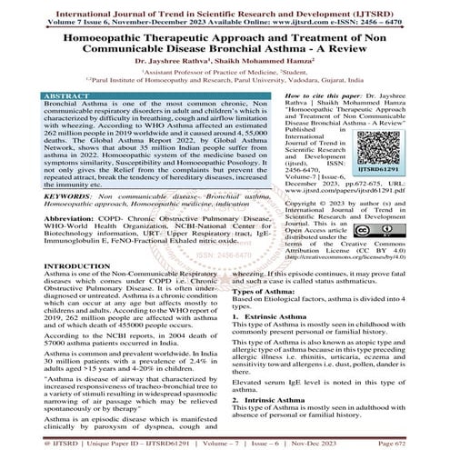 Homoeopathic Therapeutic Approach and Treatment of Non Communicable Disease B...