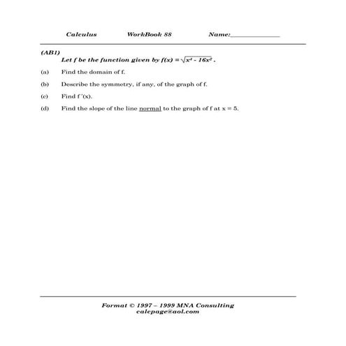 88AB6 WorkBook Integration Example AP Calculus Exam