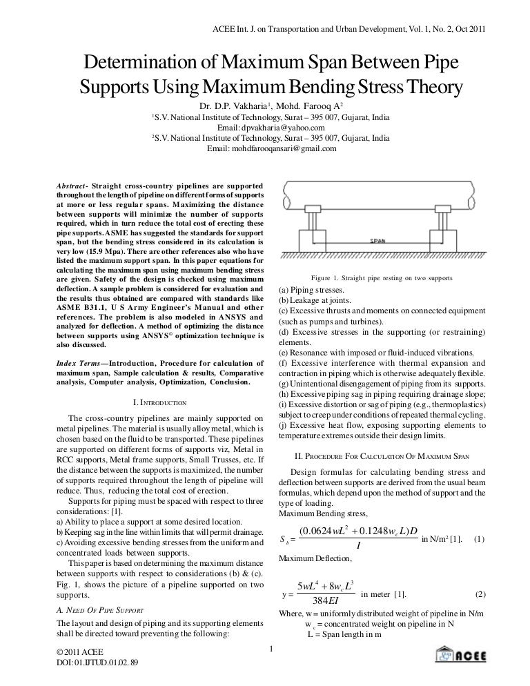 Determination of Maximum Span Between Pipe Supports Using Maximum Ben…