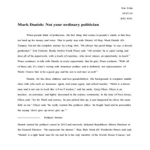 Political Candidate Profile Mark Danish
