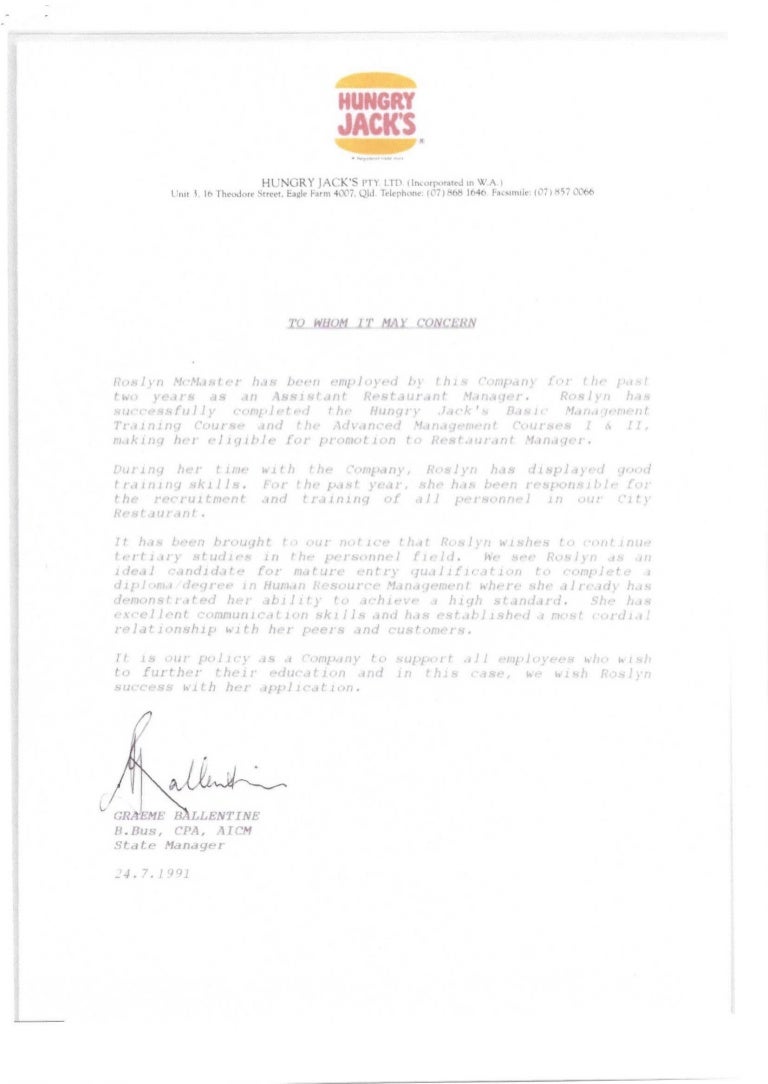 Resume Hungry Jacks Reference