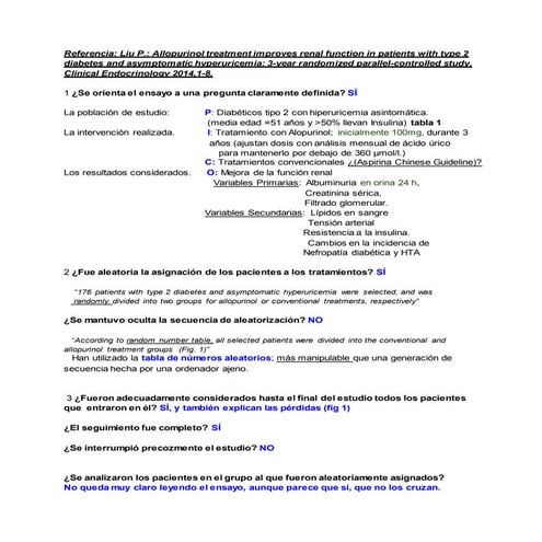 Lectura crítica: alopurinol en diabéticos tipo 2 con hiperuricemia asintomática