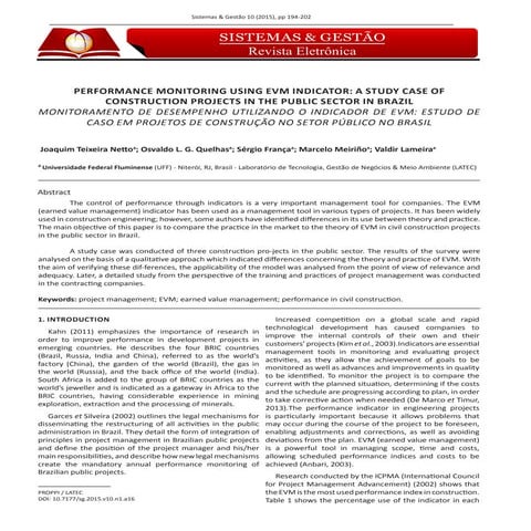 PERFORMANCE MONITORING USING EVM INDICATOR