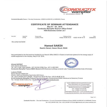 Hamed Saiedi Certificate seminar attendance