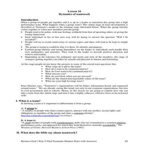 Dynamics of Teamwork