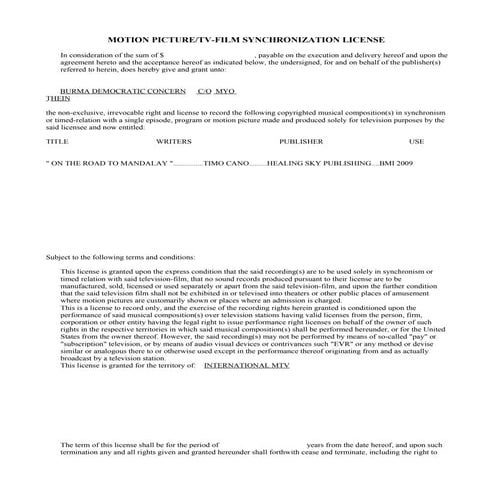 TV/Film Synchronization License | DOC