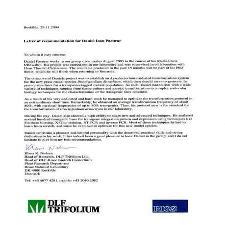 Letter from KK Nielsen