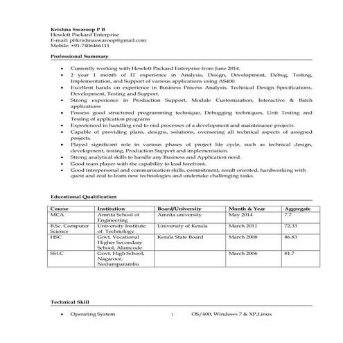krishna swaroop resume