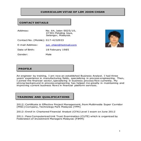 Resume_LIM JOON CHIAN
