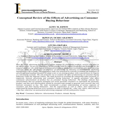 Conceptual Review of the Effects of Advertising on Consumer Buying behaviour