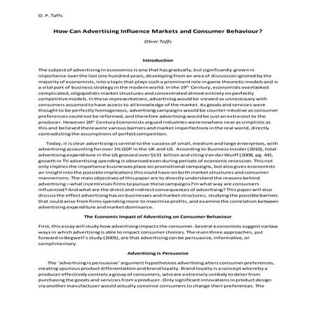 How Can Advertising Influence Markets and Consumer Behaviour (FINAL COPY)