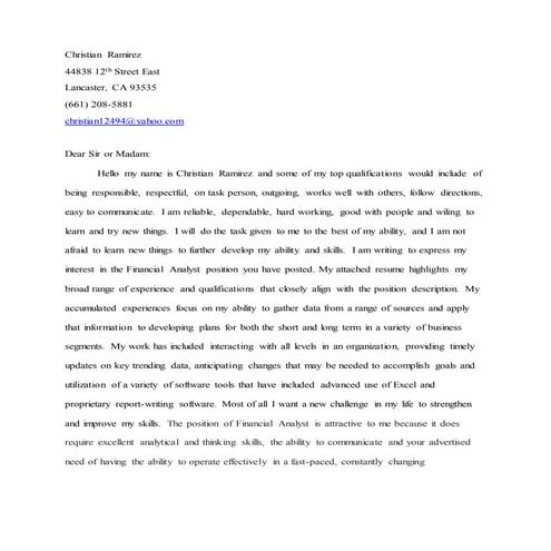 Christian Ramirez's Cover Letter