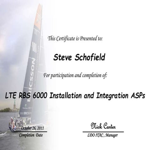 Steve Schofield LTE CERTIFICATE