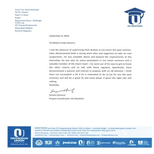 Letter Of Reference- Orthodox Union | PDF