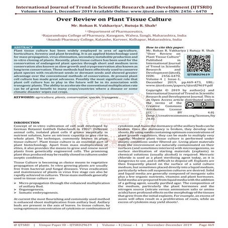 Over Review on Plant Tissue Culture
