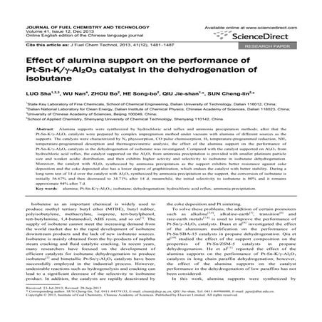 Effect of alumina support on the performance of