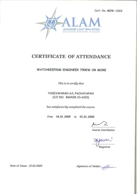 watchkeeping Engineer 750kW or More