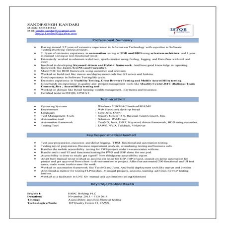 Resume Sandip kandari 3 years automation testing 