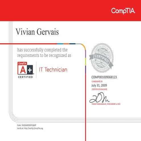 CompTIA A+ (IT Technician) certificate | PDF