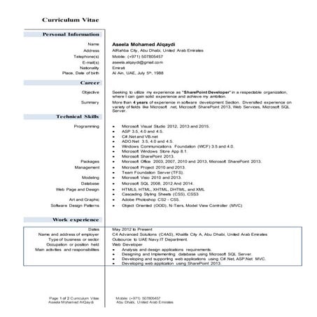 Aseela Curriculum Vitae