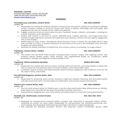 Madison J. Salters CV 2016 LinkedIn