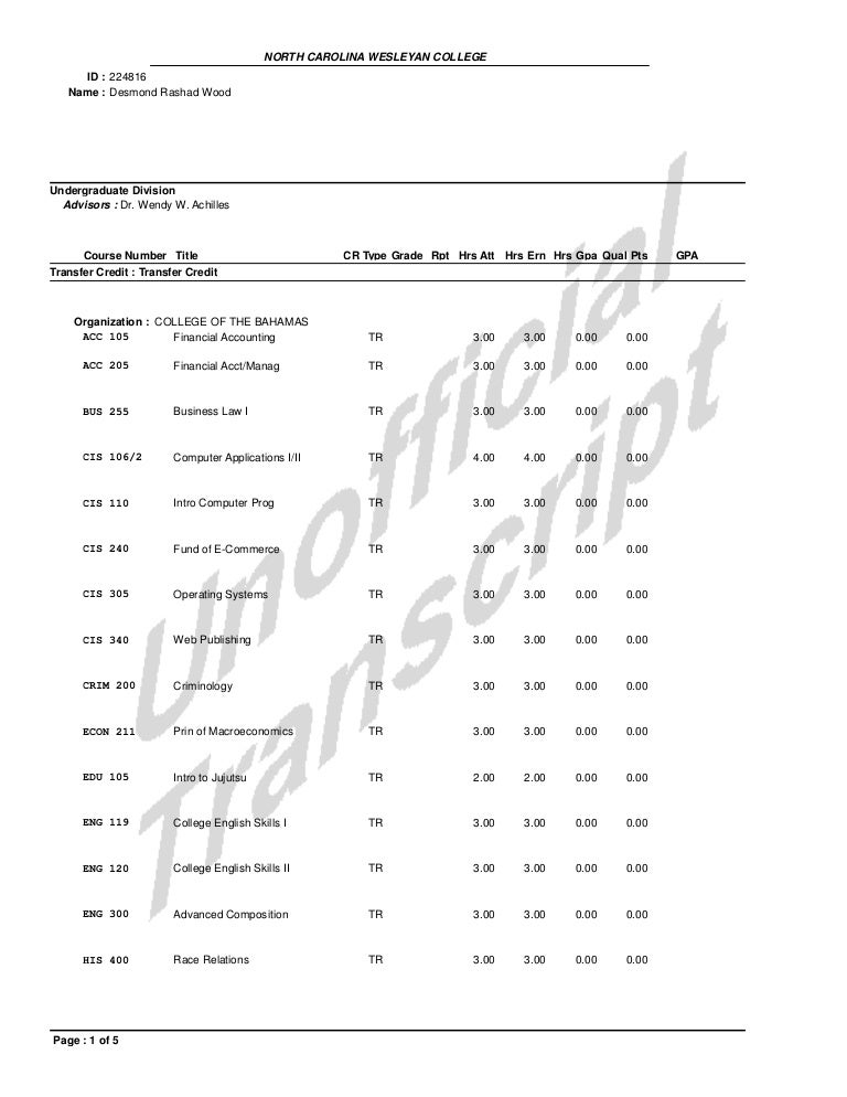 Unofficial Transcript
