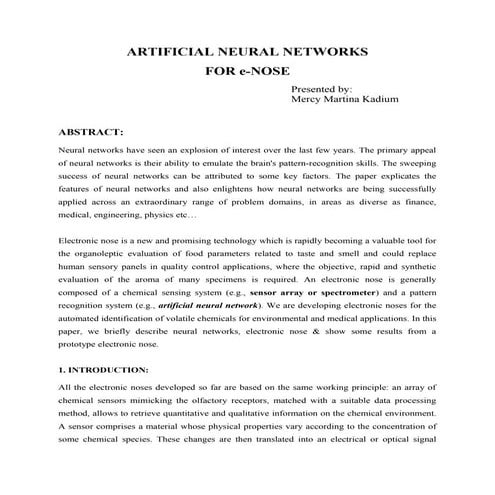 Artificial Neural networks for e-NOSE