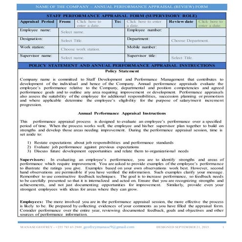 Sample Performance Appraisal Form