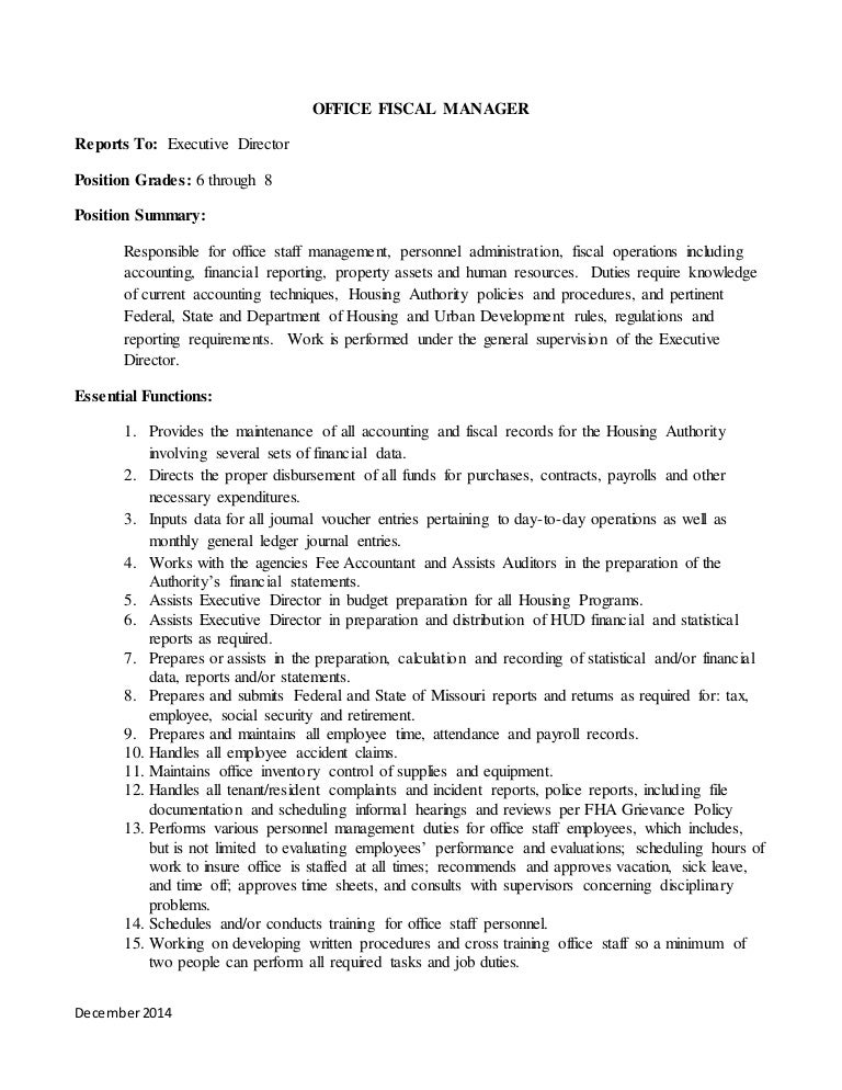 fha maintenance supervisor office manager draft update dec 2014