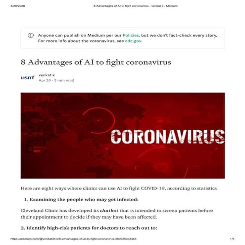 8 advantages of ai to fight coronavirus   venkat k - medium