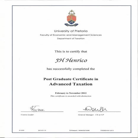 Advanced Cert in Tax