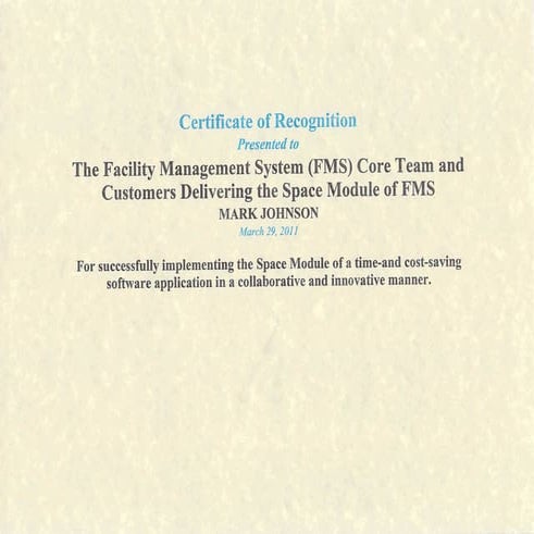 SNL Certificate of Recognition