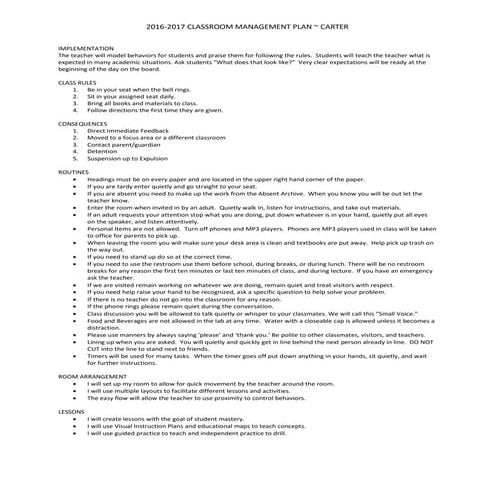2016 Classroom Mgt Plan