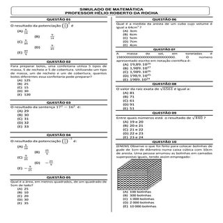 SIMULADO: POTENCIAÇÃO E RADICIAÇÃO ...