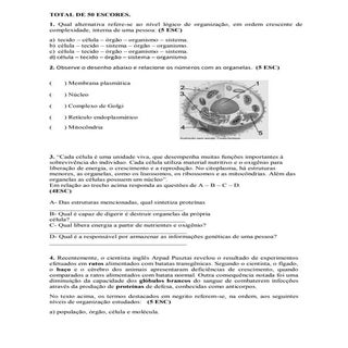 Avaliação Parcial de Ciências (Trab...