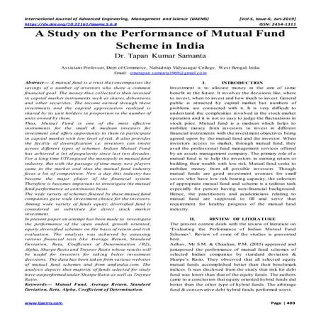 A COMPARATIVE ANALYSIS OF MUTUAL FUND SCHEMES IN INDIA | PDF
