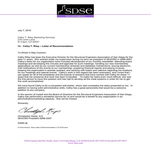 C. Riley Letter of Recommendation 7.07.2015
