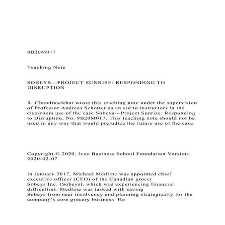 8B20M017  Teaching Note  SOBEYS—PROJECT SUNRIS.docx