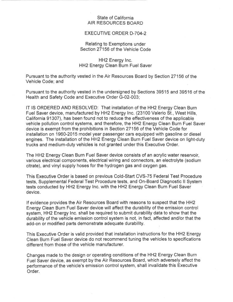 CARB EXECUTIVE ORDER D7042