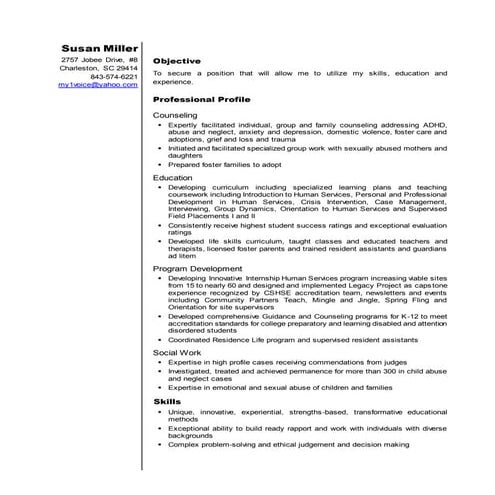 Susan Miller - Resume - March 2016