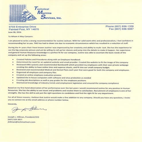 Letter of Recommendation TMS