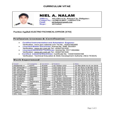 ETO NIEL NALAM  CURRICULUM VITAE