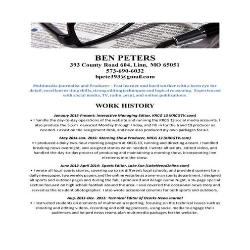 Benjamin D. Peters Resume 2016