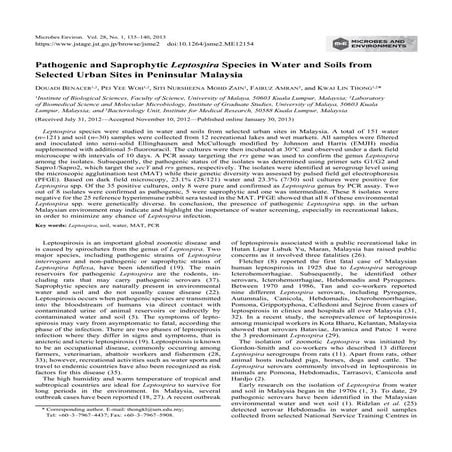 Pathogenic and Saprophytic Leptospira species in water and soils from selecte...