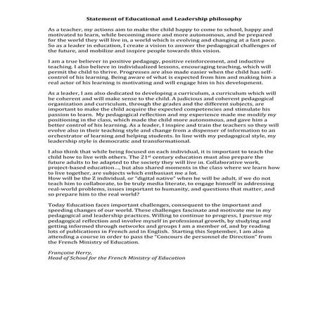 statement of Educational and leadership philosophy-english version
